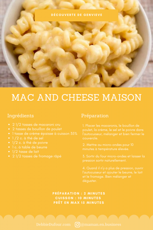Mac and cheese maison - découverte de Genvieve - recette - Debbie Dufour Tuppeware